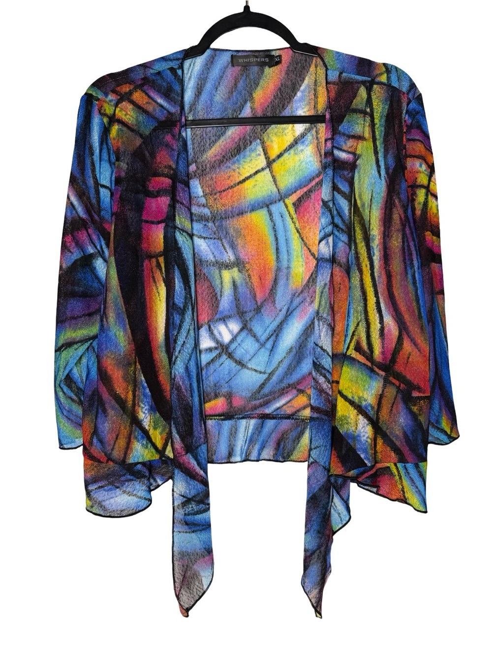 Whispers Sz XL Colorful Abstract Mesh Open Front Top Lightweight Boho Artsy